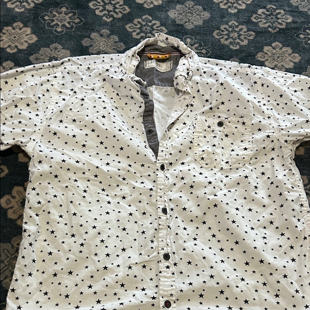 Free Planet White Star Patterned Casual Shirt